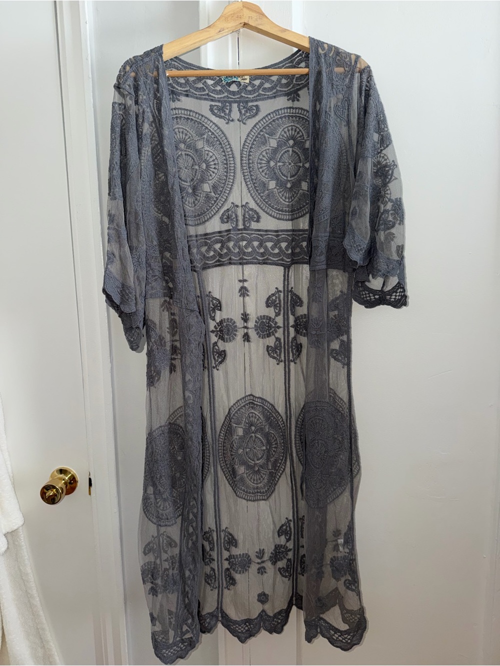 Rebellion Gray Sheer Embroidered Duster